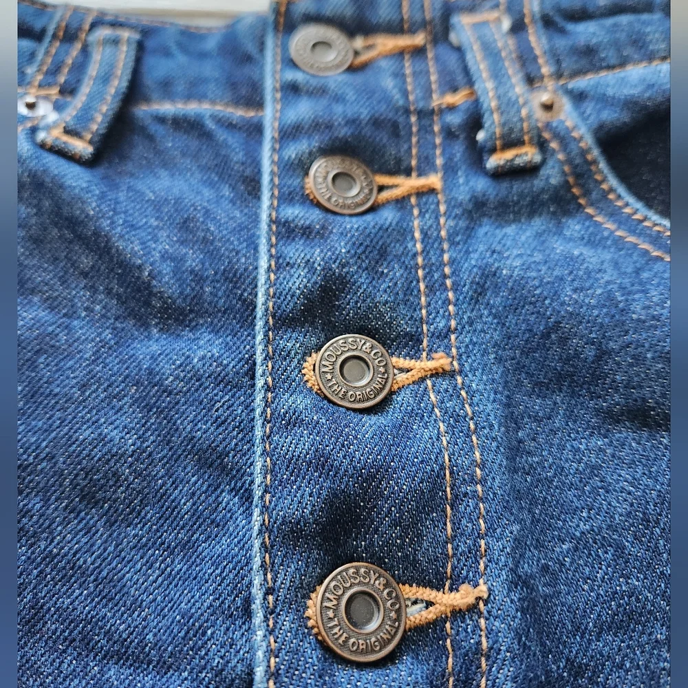 MOUSSY High Waist Denim Shorts Womens Sz 0 Dark Wash‎ Button Fly Exposed 3